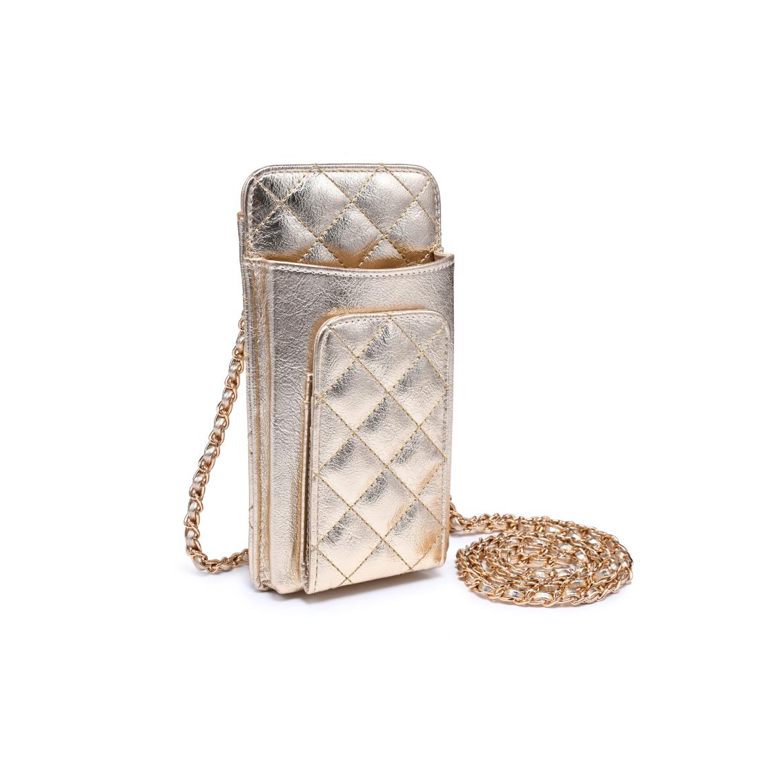 Woman wearing Light Gold Urban Expressions Brianna 2.0 Cell Phone Crossbody 840504203787 View 6 | Light Gold