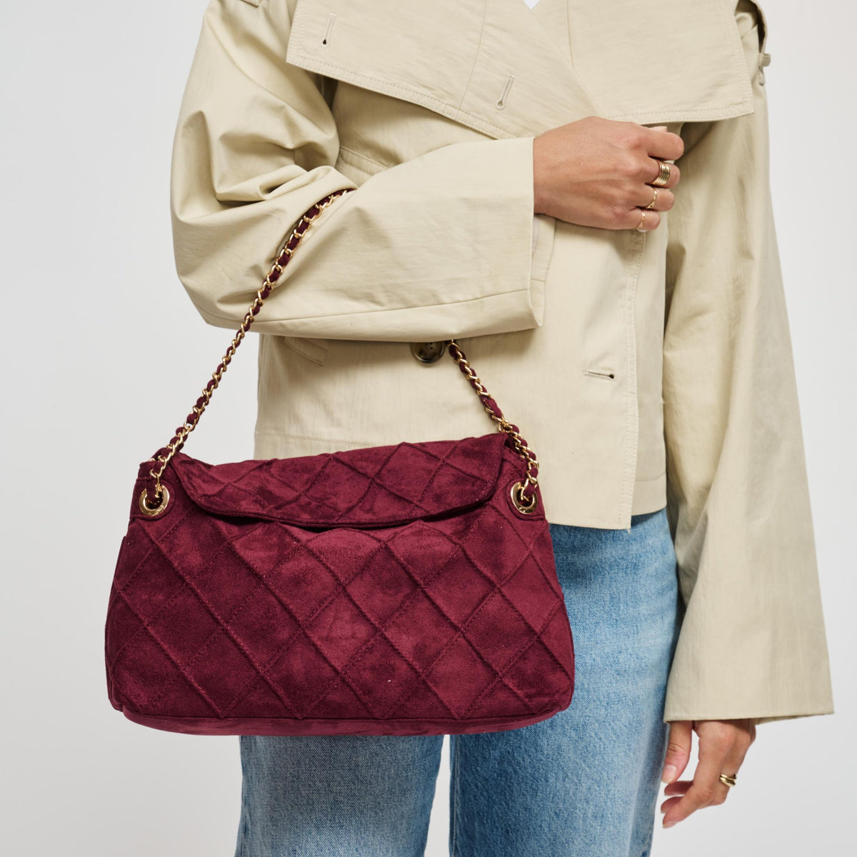 Woman wearing Wine Urban Expressions Crew Hobo 840504213731 View 1 | Wine