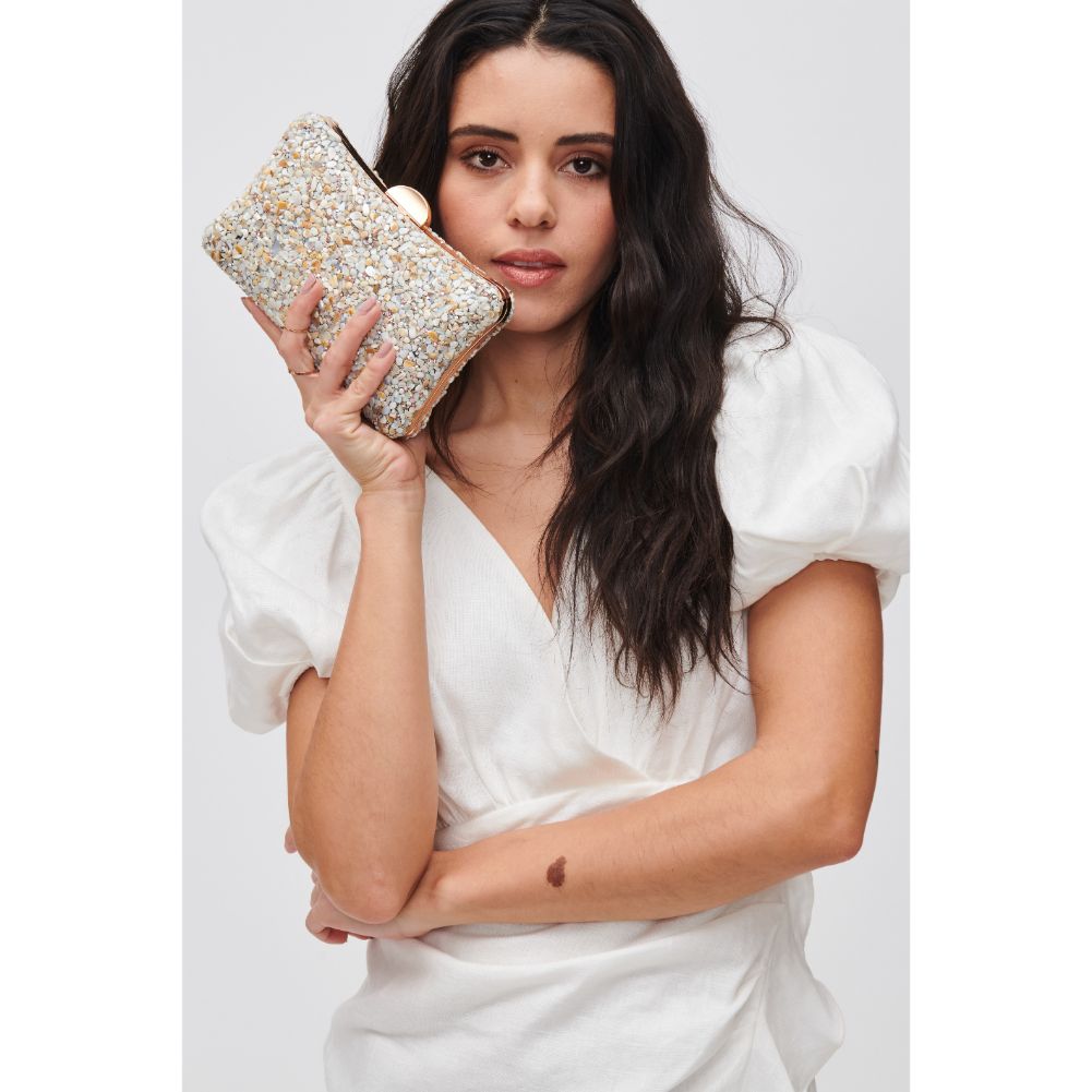 Woman wearing Ivory Urban Expressions Shelley Evening Bag 840611118196 View 1 | Ivory