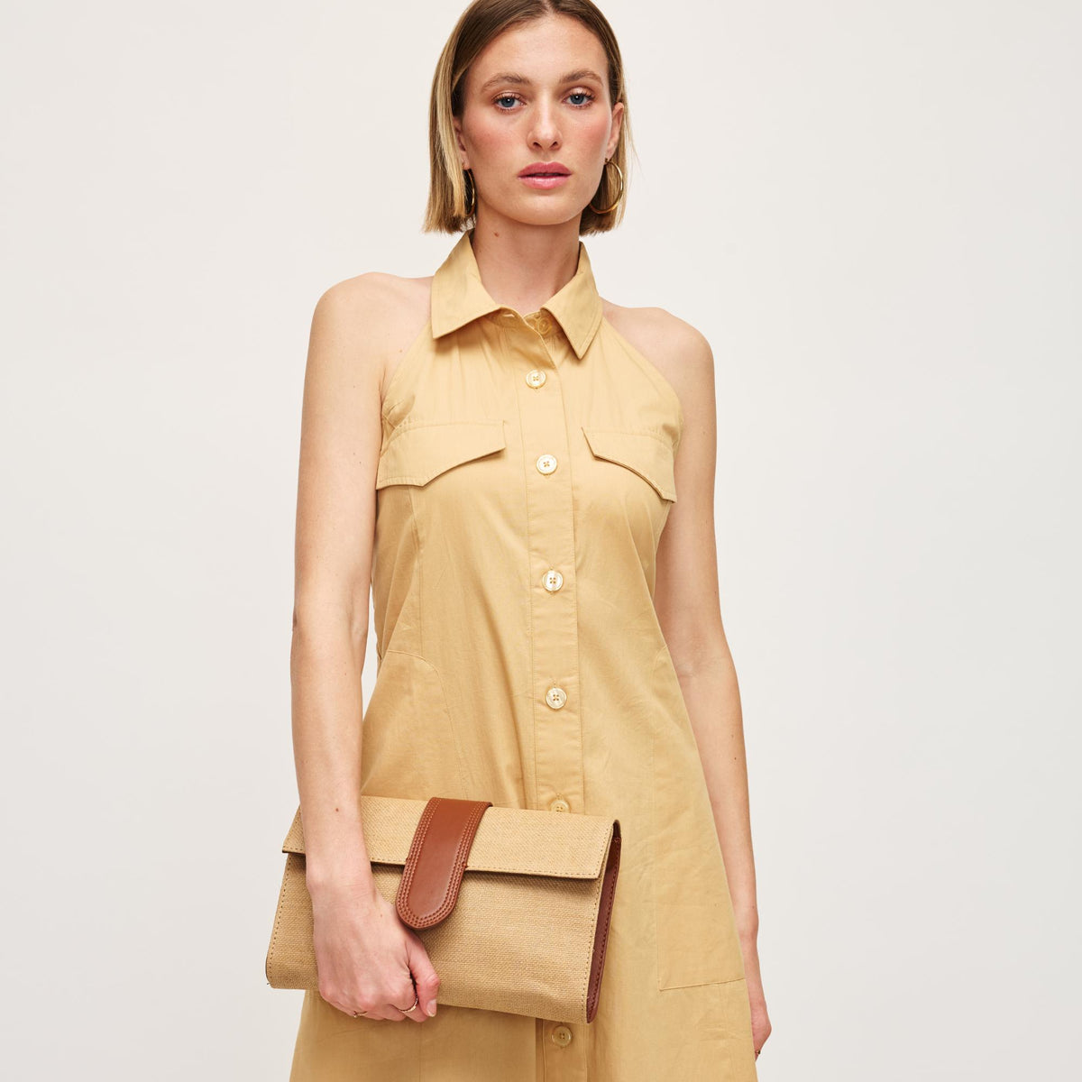 Woman wearing Natural Tan Urban Expressions Sia Crossbody 840611151773 View 3 | Natural Tan
