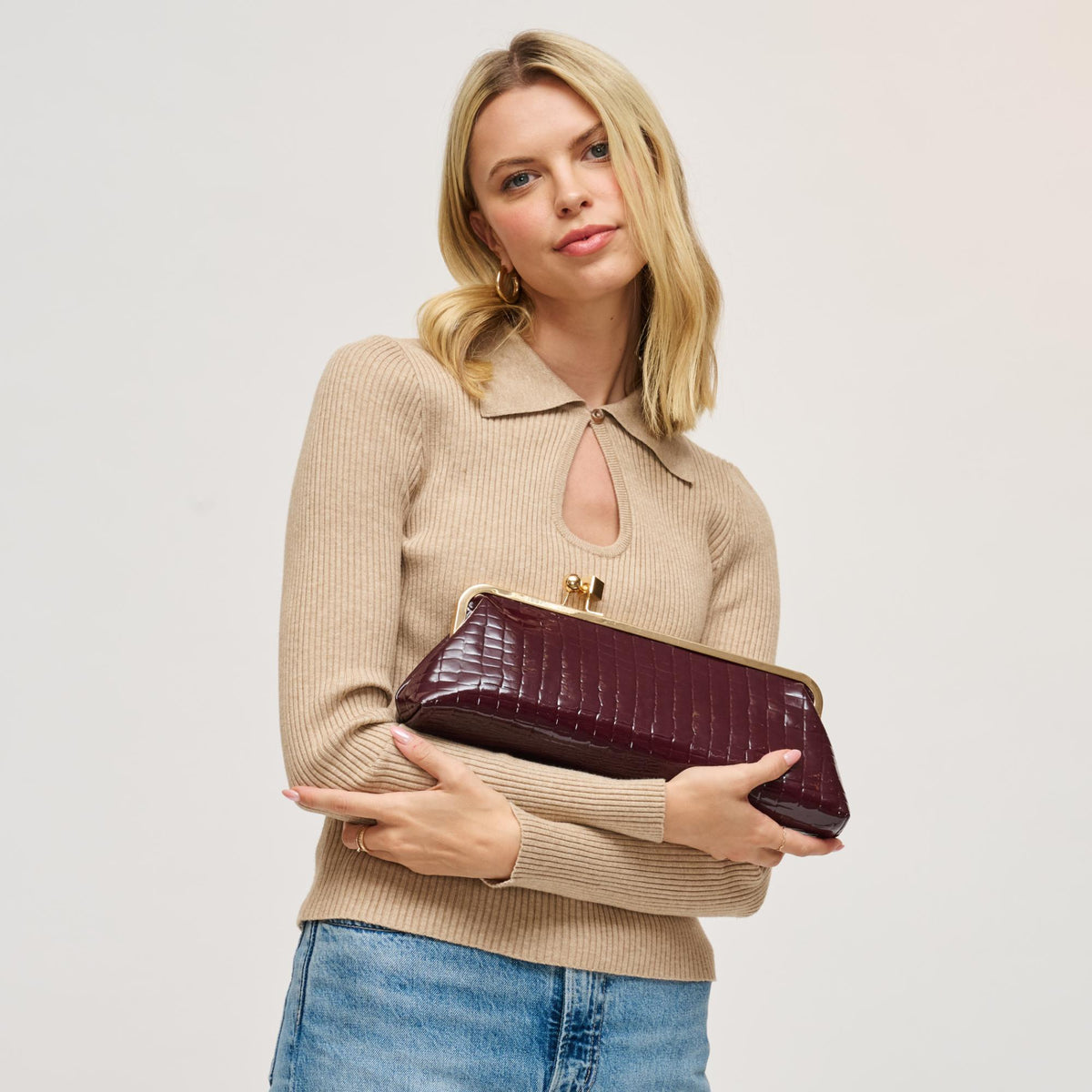 Woman wearing Wine Urban Expressions Piper Clutch 840504200748 View 2 | Wine