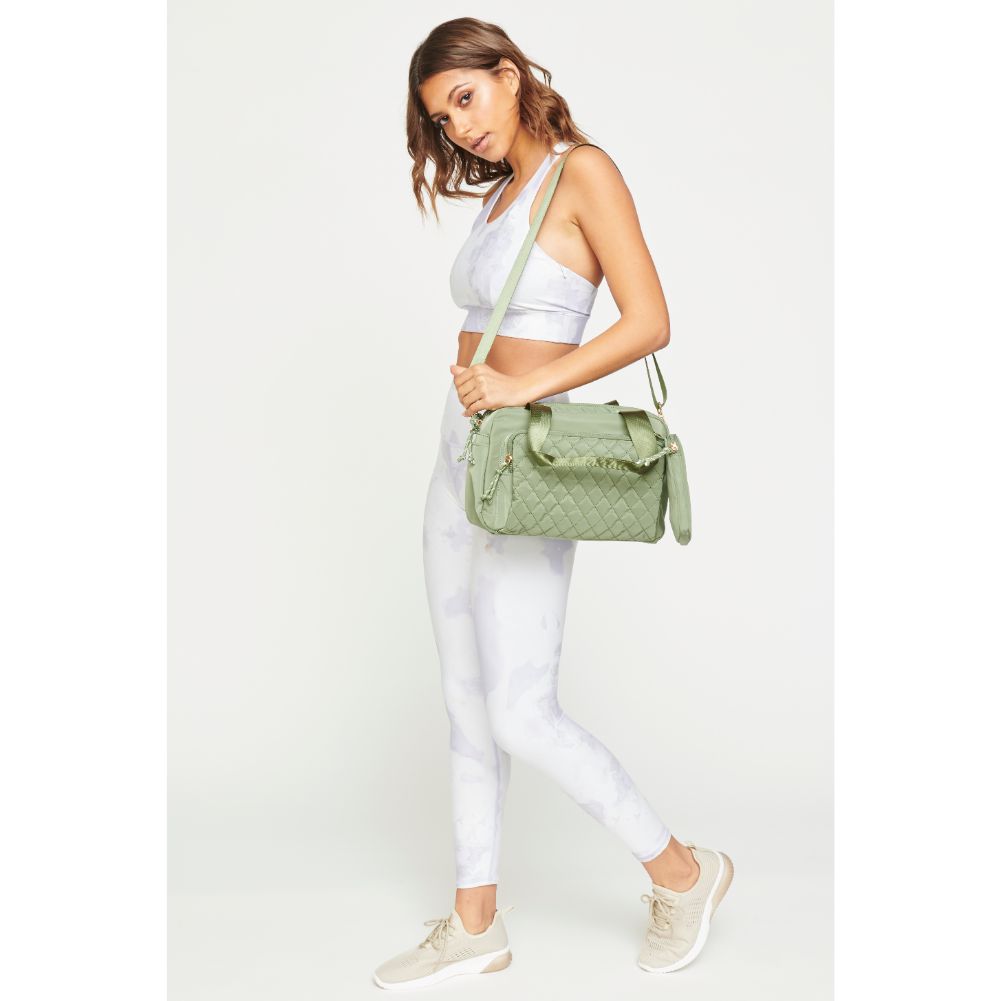 Woman wearing Sage Urban Expressions Payton Crossbody 840611180575 View 3 | Sage