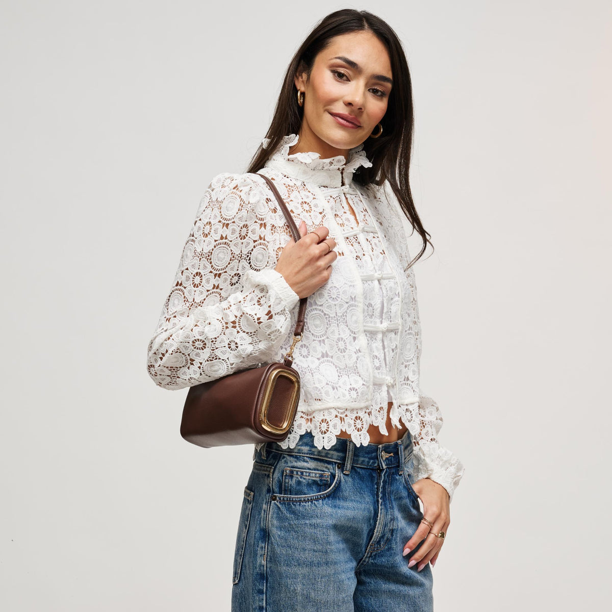 Woman wearing Chocolate Urban Expressions Luciana Shoulder Bag 840504211638 View 2 | Chocolate