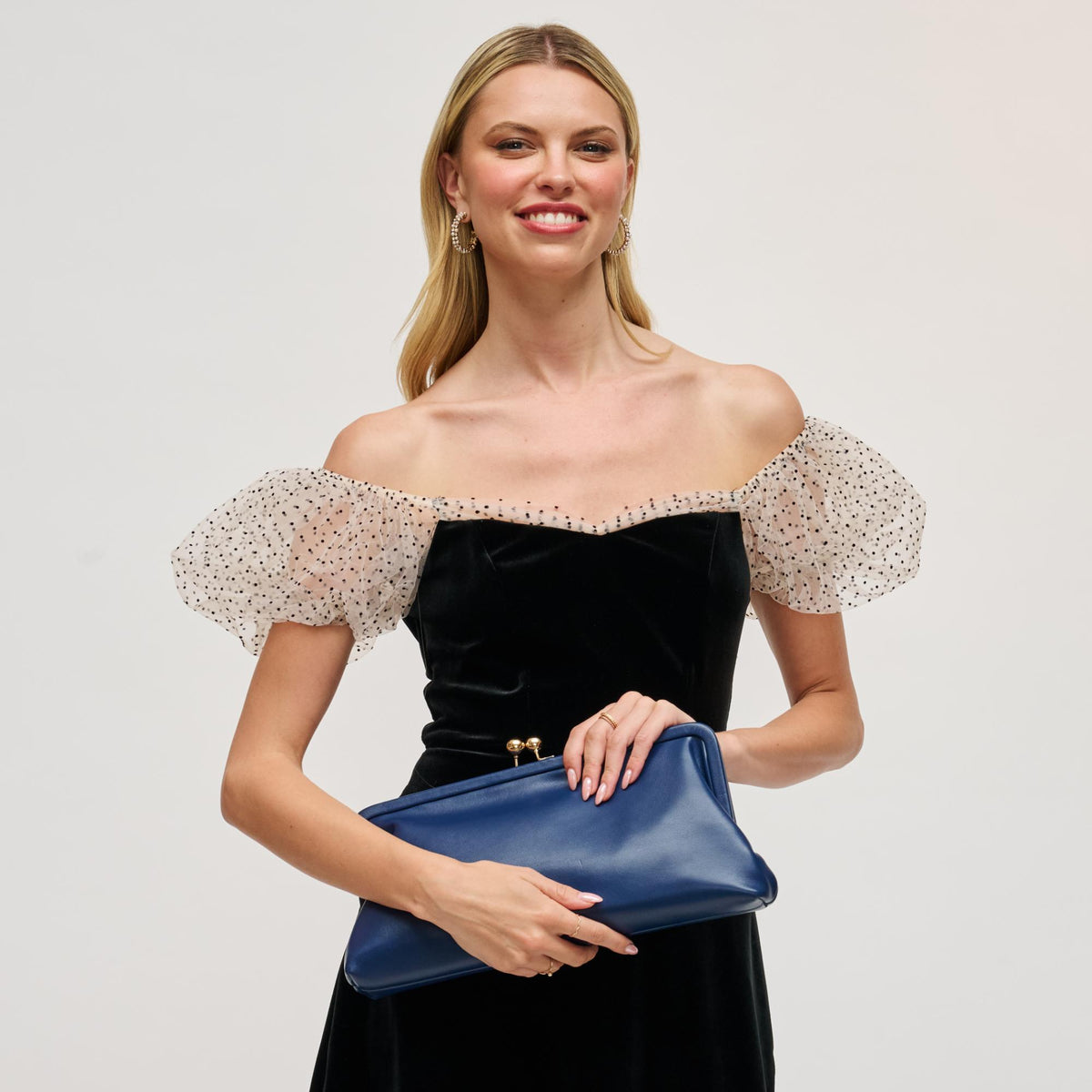 Woman wearing Midnight Urban Expressions Kristin Clutch 840611198433 View 4 | Midnight