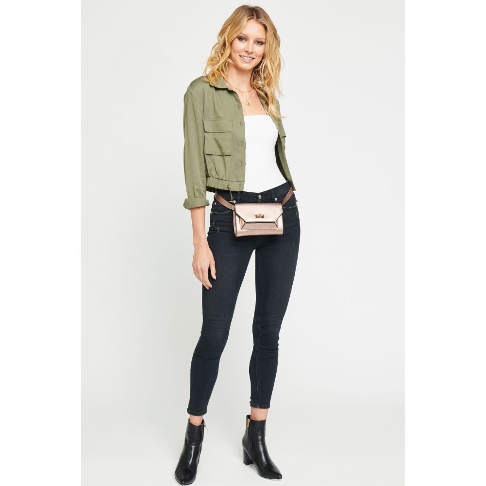 Woman wearing Rose Gold Urban Expressions Maggie Belt Bag NA-840611156426 View 4 | Rose Gold
