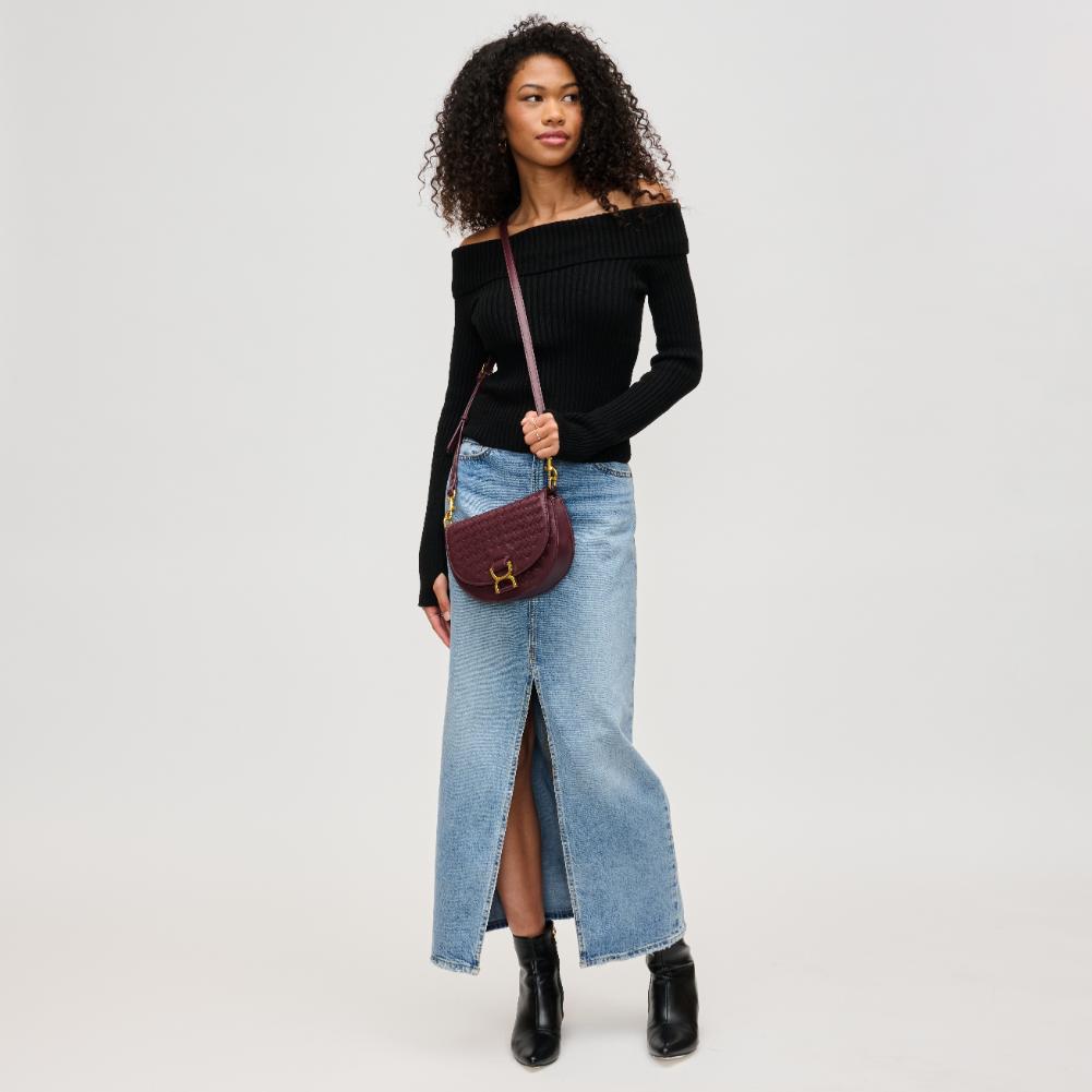 Woman wearing Burgundy Urban Expressions Alise Crossbody 840611194022 View 3 | Burgundy