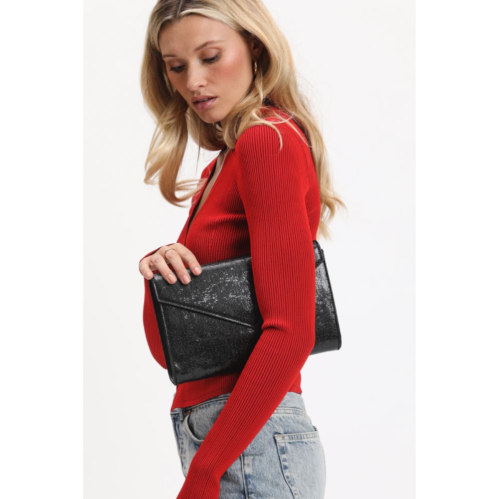 Woman wearing Black Urban Expressions Riva Clutch 840611114532 View 3 | Black