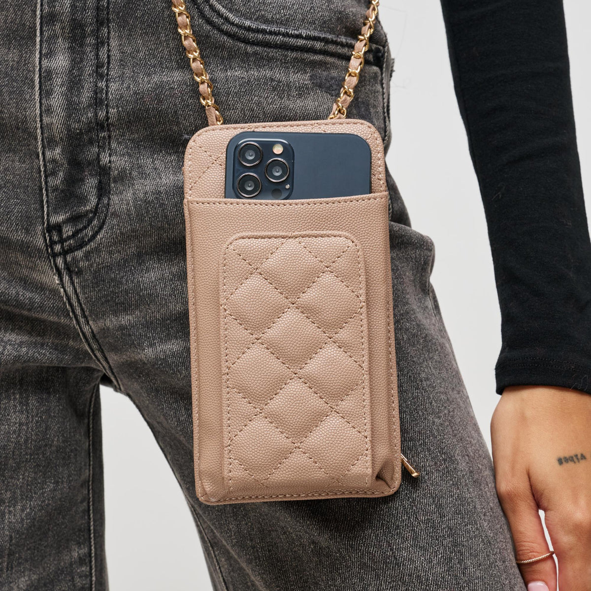 Woman wearing Natural Urban Expressions Brianna Cell Phone Crossbody 840504201363 View 4 | Natural