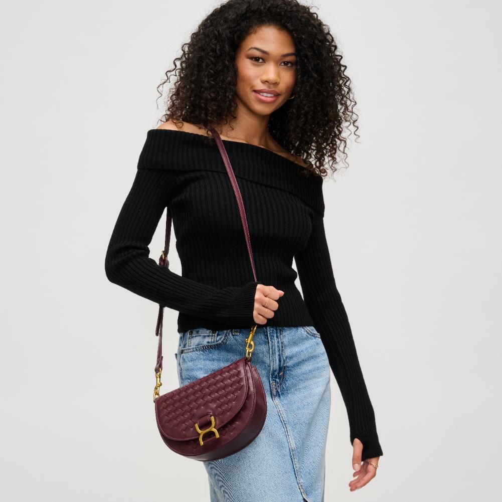 Woman wearing Burgundy Urban Expressions Alise Crossbody 840611194022 View 2 | Burgundy