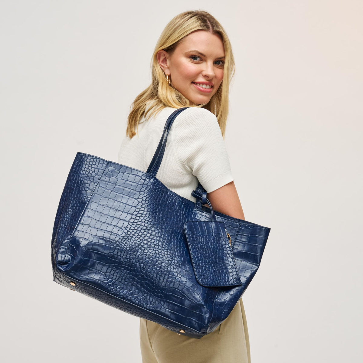 Woman wearing Midnight Urban Expressions Tiffany Tote 840611199003 View 2 | Midnight