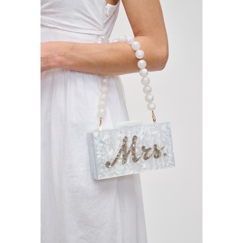 Woman wearing White Urban Expressions Lotus Evening Bag 840611191595 View 1 | White