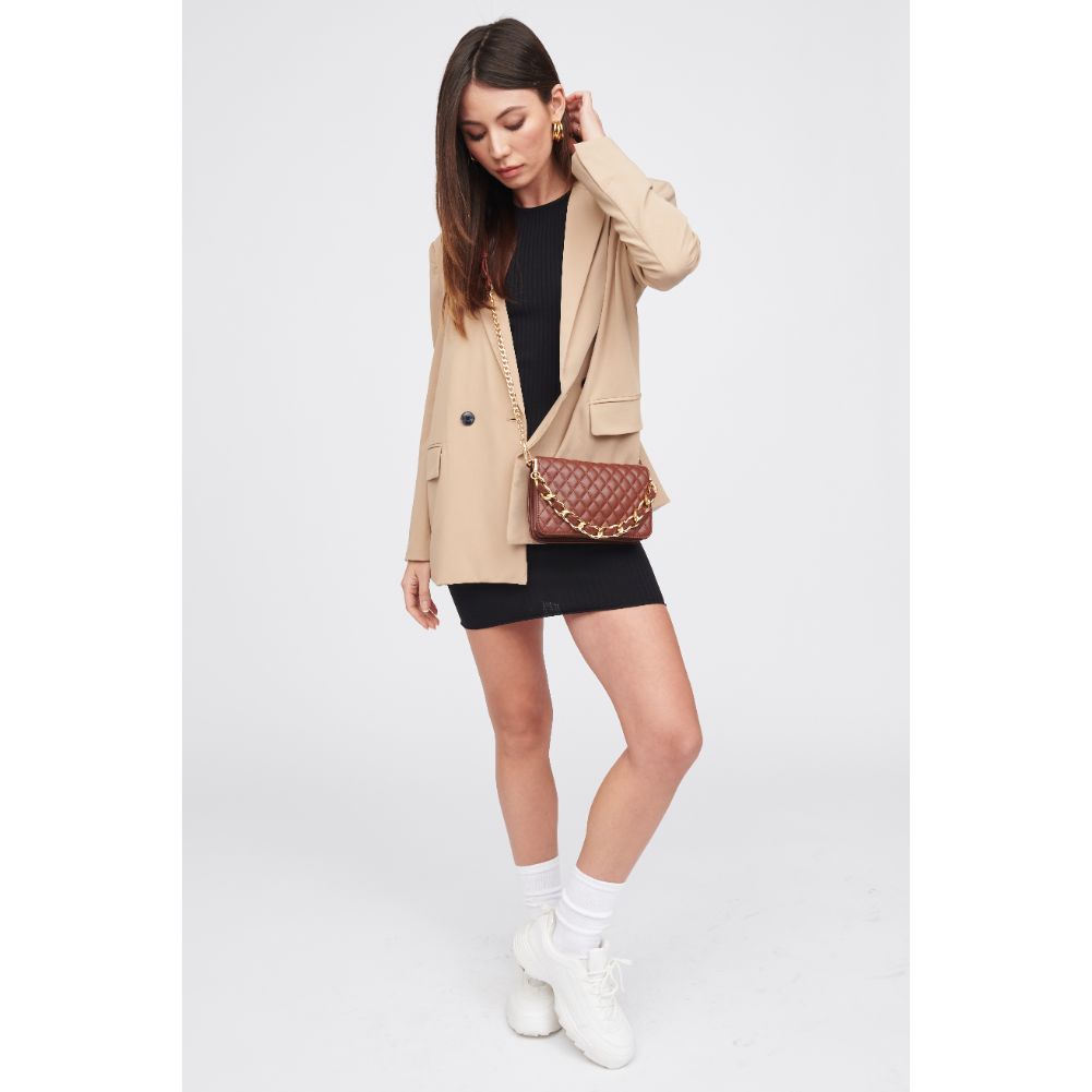 Woman wearing Chocolate Urban Expressions Karolina Crossbody 818209013437 View 3 | Chocolate
