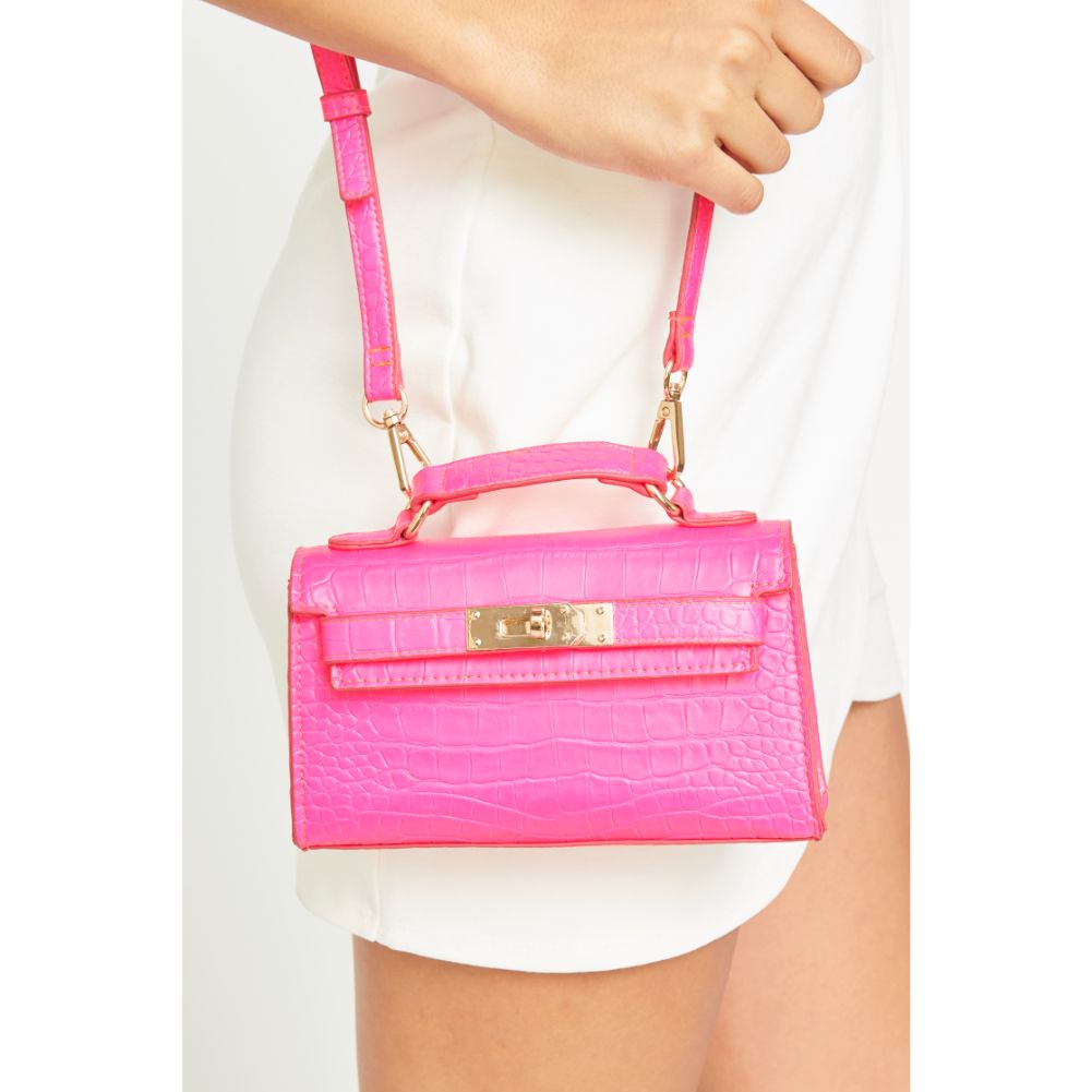 Woman wearing Neon Pink Urban Expressions Georgina Croc Crossbody 840611171931 View 2 | Neon Pink