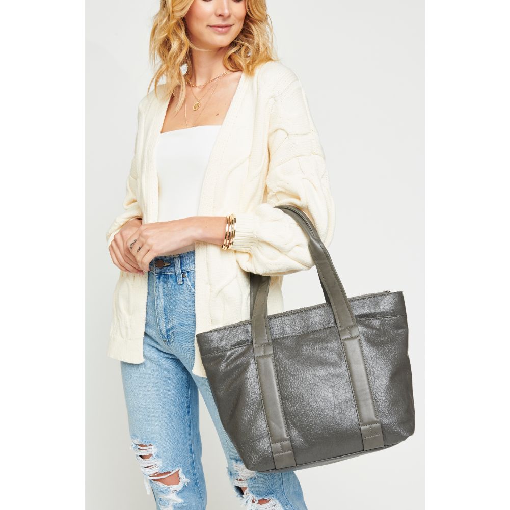Woman wearing Charcoal Urban Expressions Finn Texture Tote NA-840611156600 View 2 | Charcoal