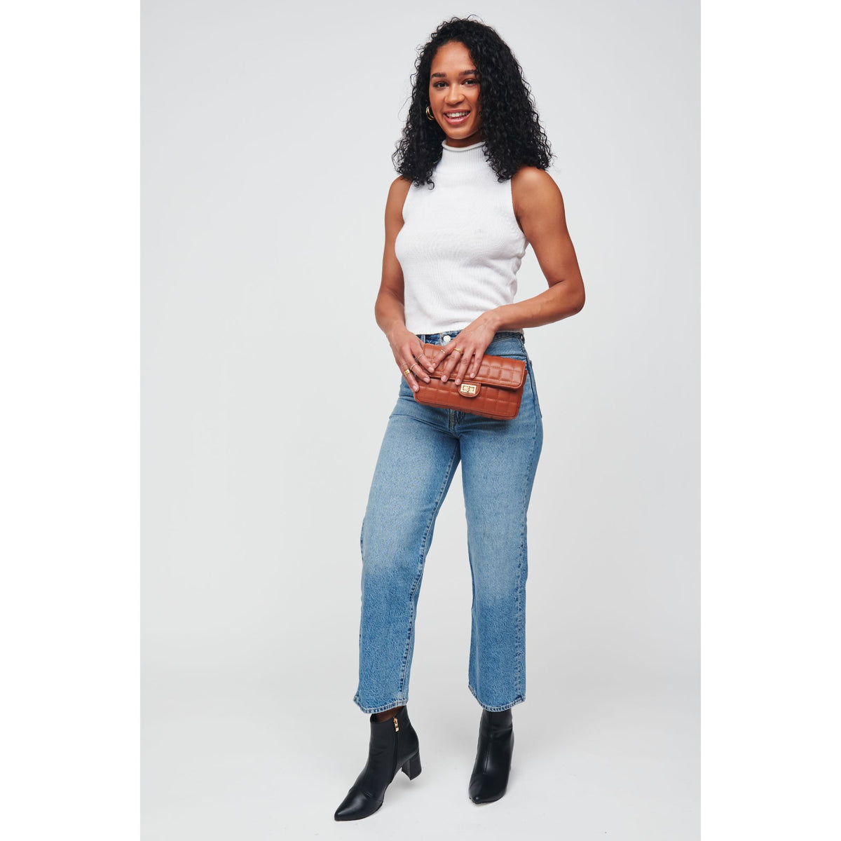 Woman wearing Tan Urban Expressions Darcie Crossbody 818209012058 View 4 | Tan