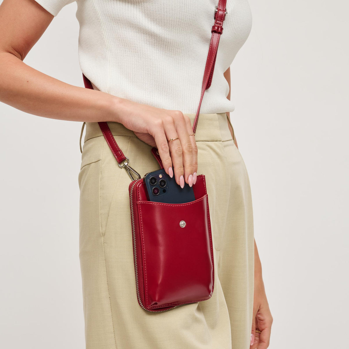 Woman wearing Wine Urban Expressions Carol Cell Phone Crossbody 840504201240 View 4 | Wine