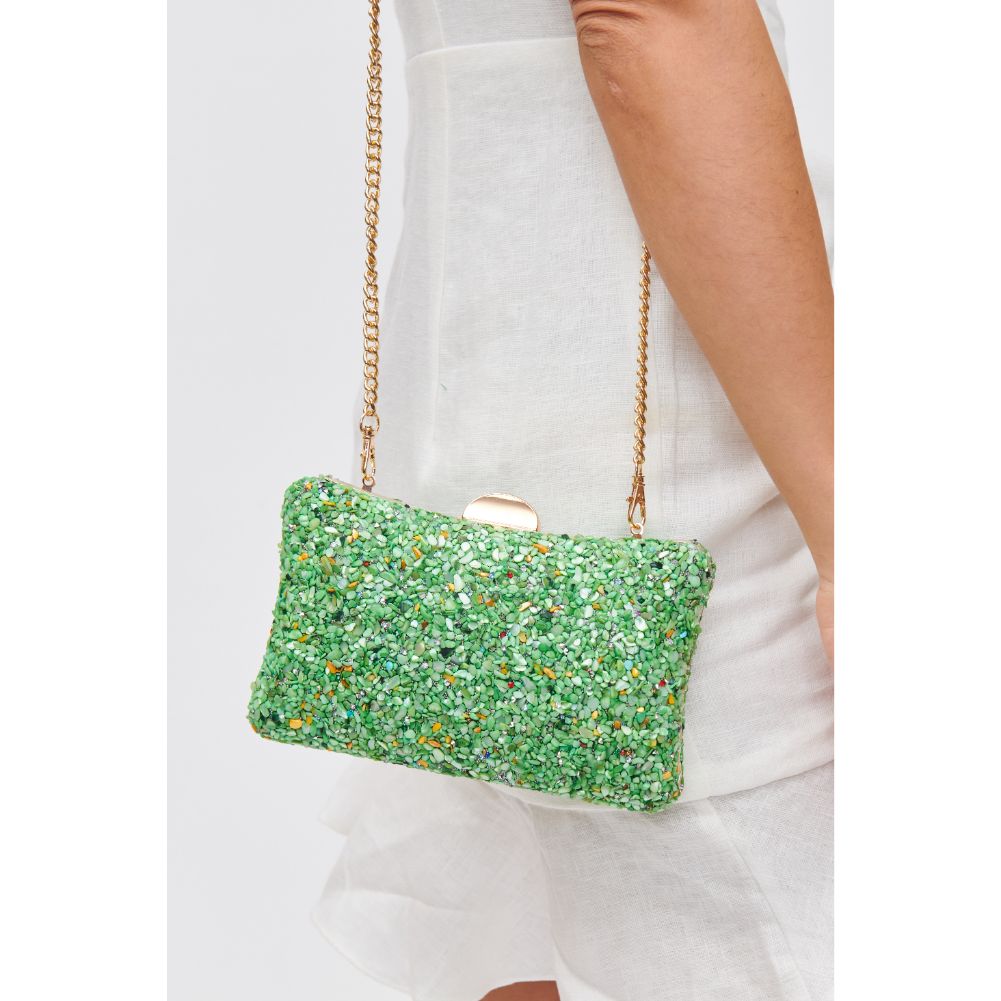 Woman wearing Green Urban Expressions Shelley Evening Bag 840611118233 View 4 | Green