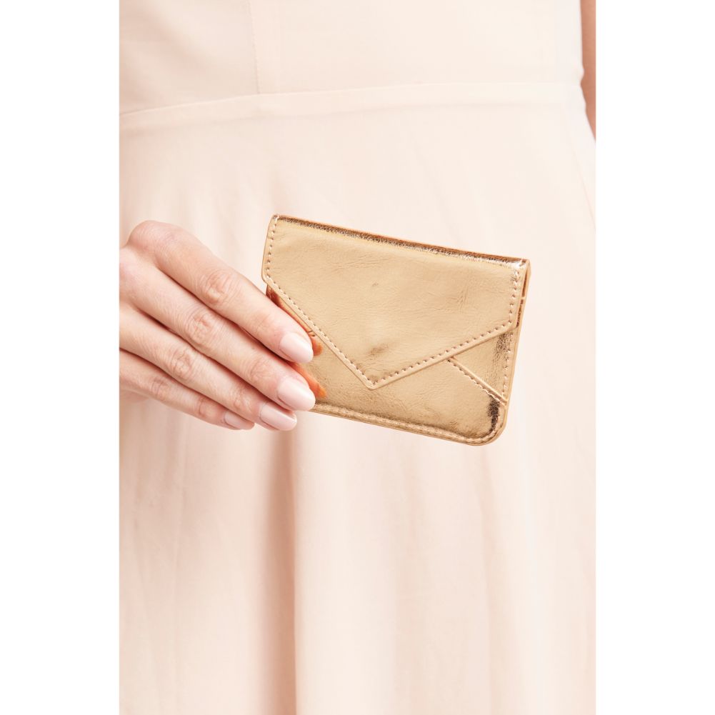 Woman wearing Rose Gold Urban Expressions Fifi Metallic Card Holder 840611119438 View 1 | Rose Gold