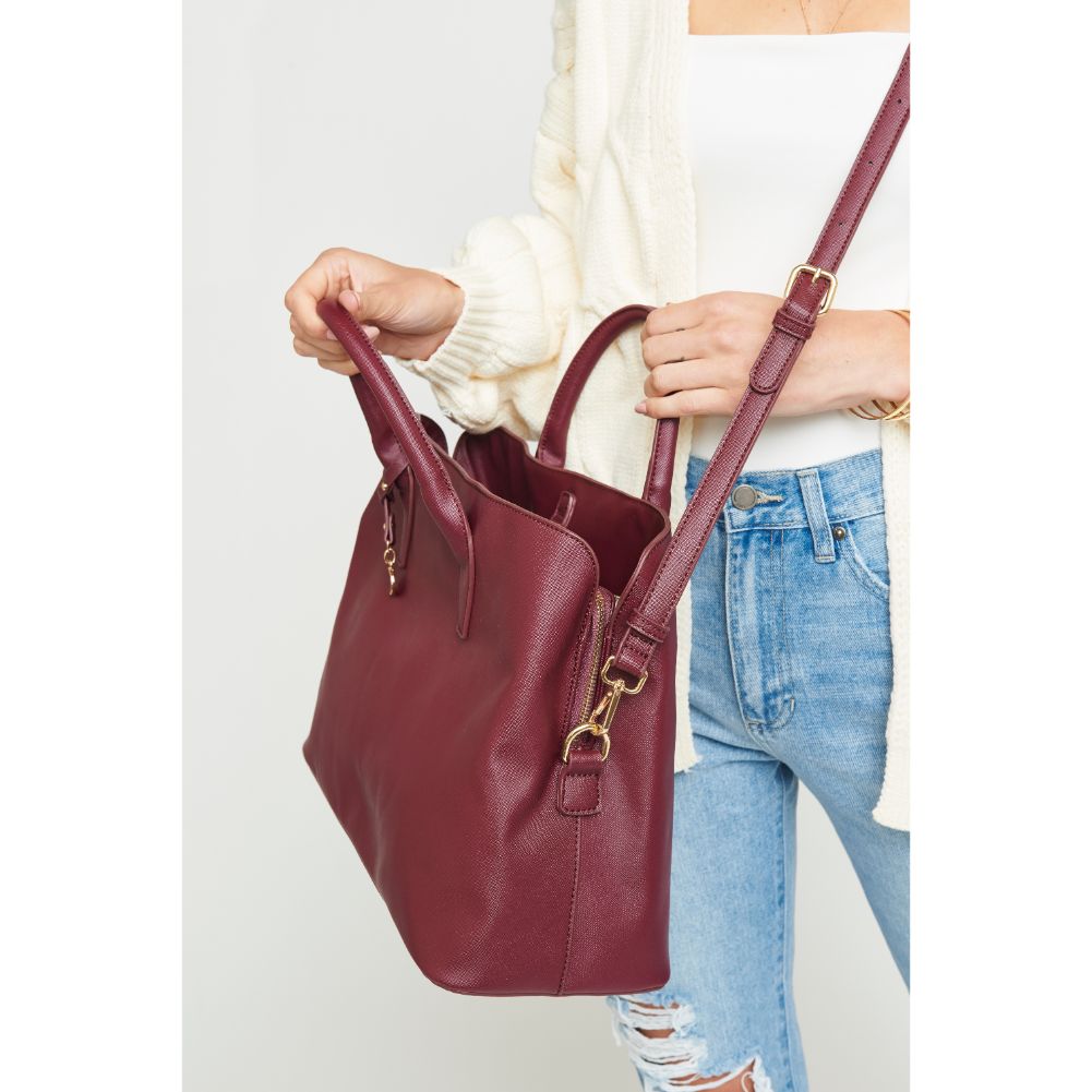 Woman wearing Burgundy Urban Expressions Chelsea Tote 840611154453 View 4 | Burgundy