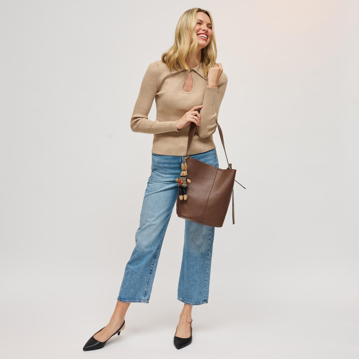 Woman wearing Chocolate Urban Expressions Jessica Hobo 840611198532 View 3 | Chocolate