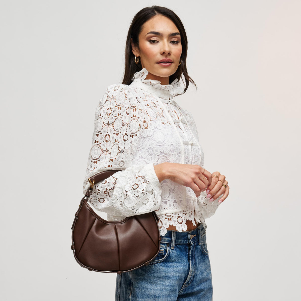 Woman wearing Chocolate Urban Expressions McCarthy - Small Hobo 840504211980 View 1 | Chocolate