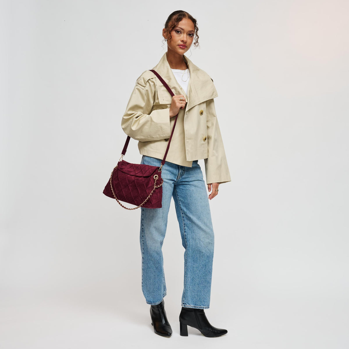 Woman wearing Wine Urban Expressions Crew Hobo 840504213731 View 4 | Wine