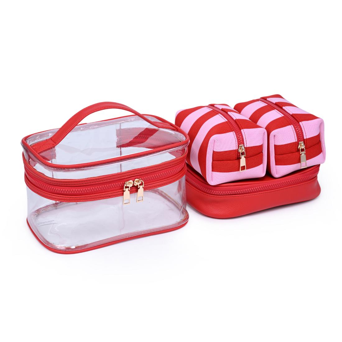 Woman wearing Red Pink Urban Essentials Essential Stripes - 4 Piece Train Case Set 840504215667 View 2 | Red Pink