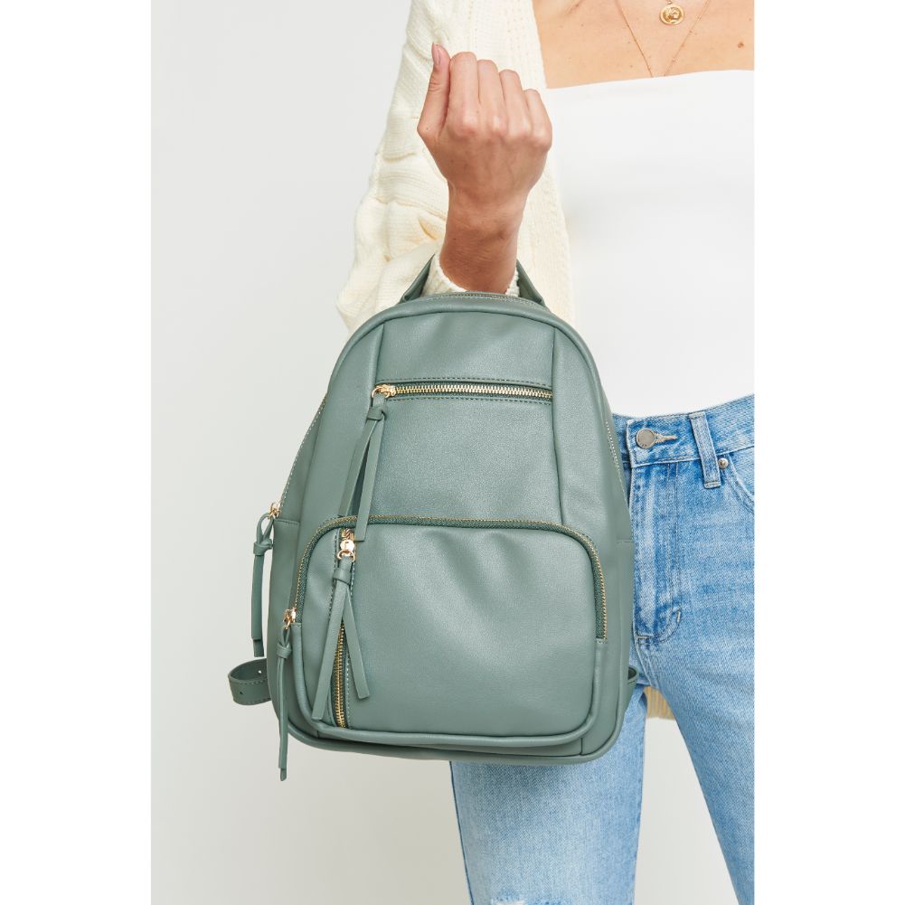 Woman wearing Olive Urban Expressions Preston Backpack 840611175274 View 3 | Olive