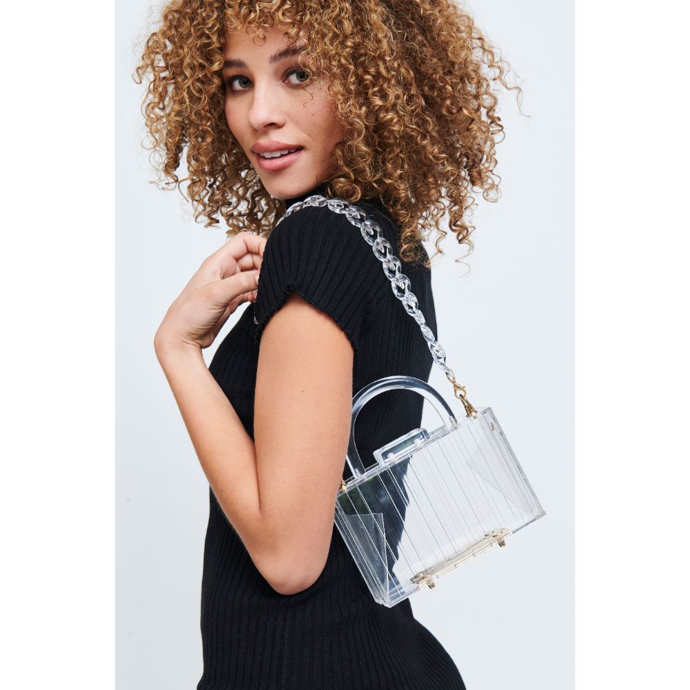 Woman wearing Clear Urban Expressions Fergie Top Handle 840611177292 View 3 | Clear