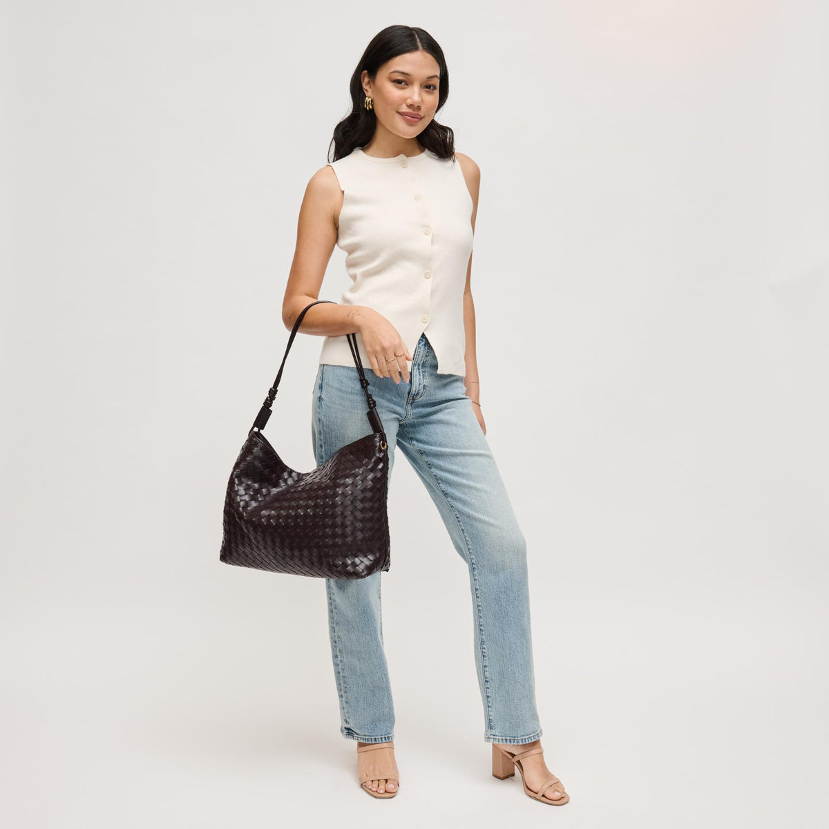 Woman wearing Chocolate Urban Expressions Theo Hobo 840504205583 View 4 | Chocolate
