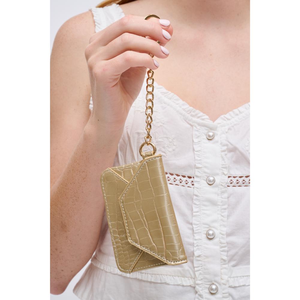 Woman wearing Gold Urban Expressions Gia - Croco Card Holder 840611121639 View 2 | Gold