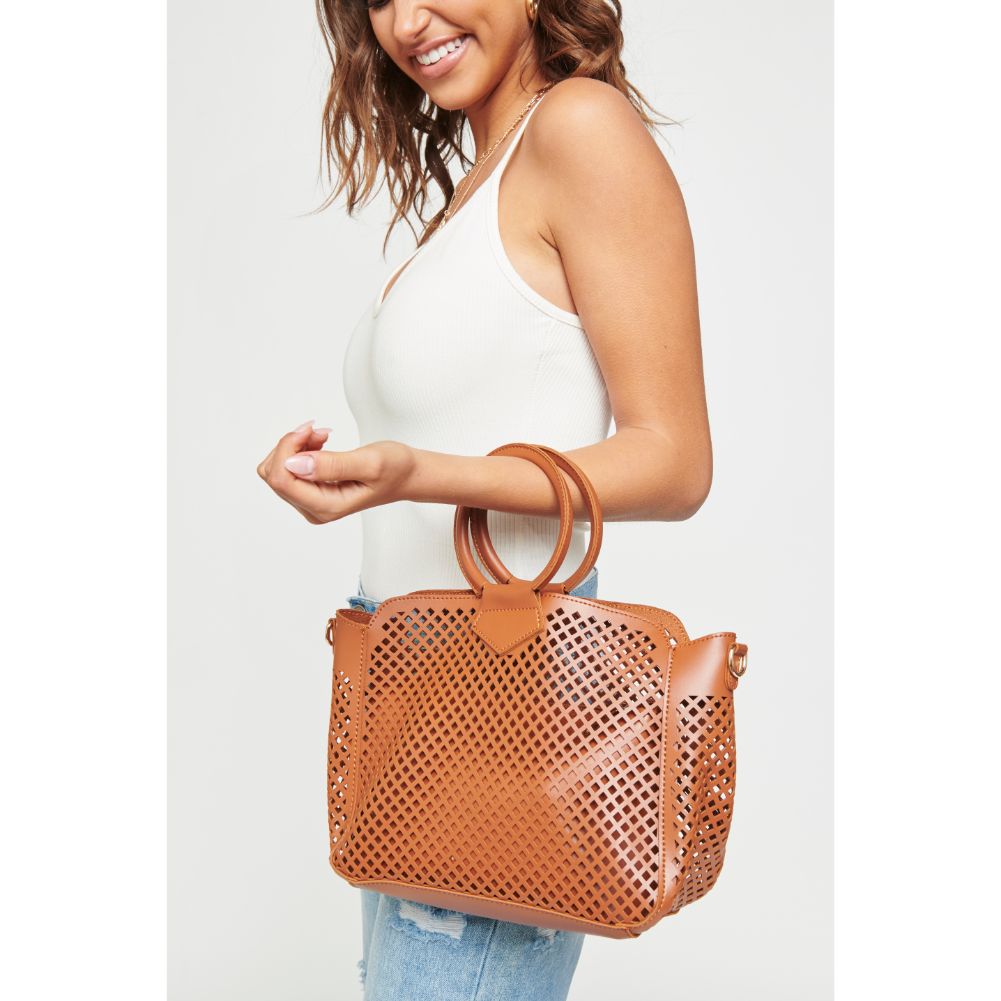 Woman wearing Tan Urban Expressions Jaclyn Satchel 840611169648 View 3 | Tan