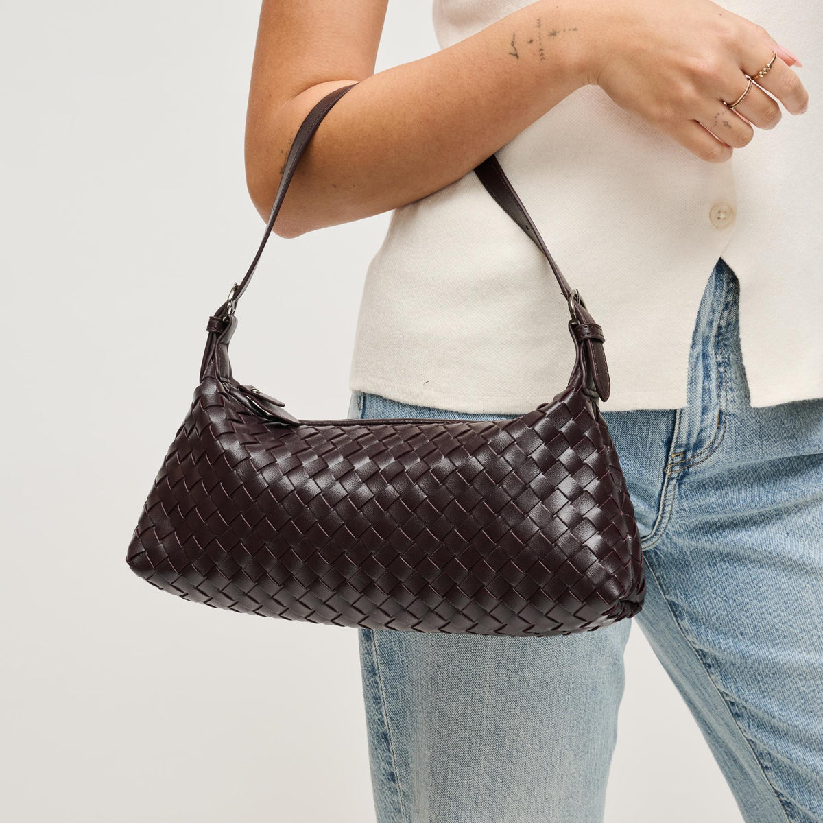 Woman wearing Chocolate Urban Expressions Audrey Shoulder Bag 840504204081 View 4 | Chocolate
