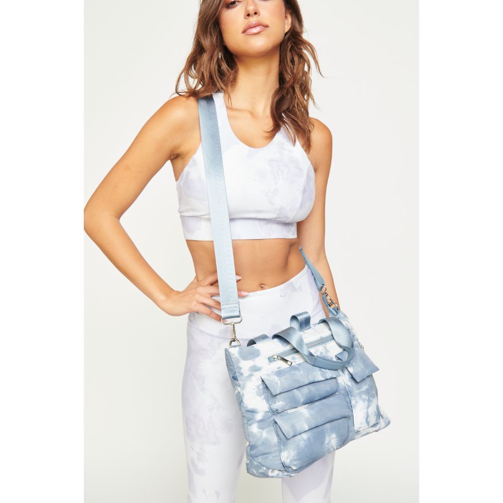 Woman wearing Slate Cloud Urban Expressions Aria Messenger 840611182074 View 3 | Slate Cloud