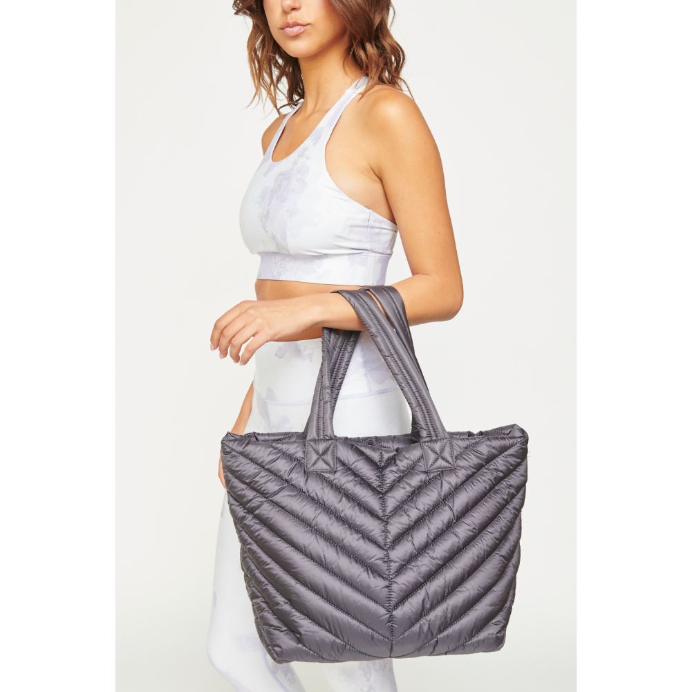 Woman wearing Grey Urban Expressions Kickoff Tote NA-840611162410 View 4 | Grey