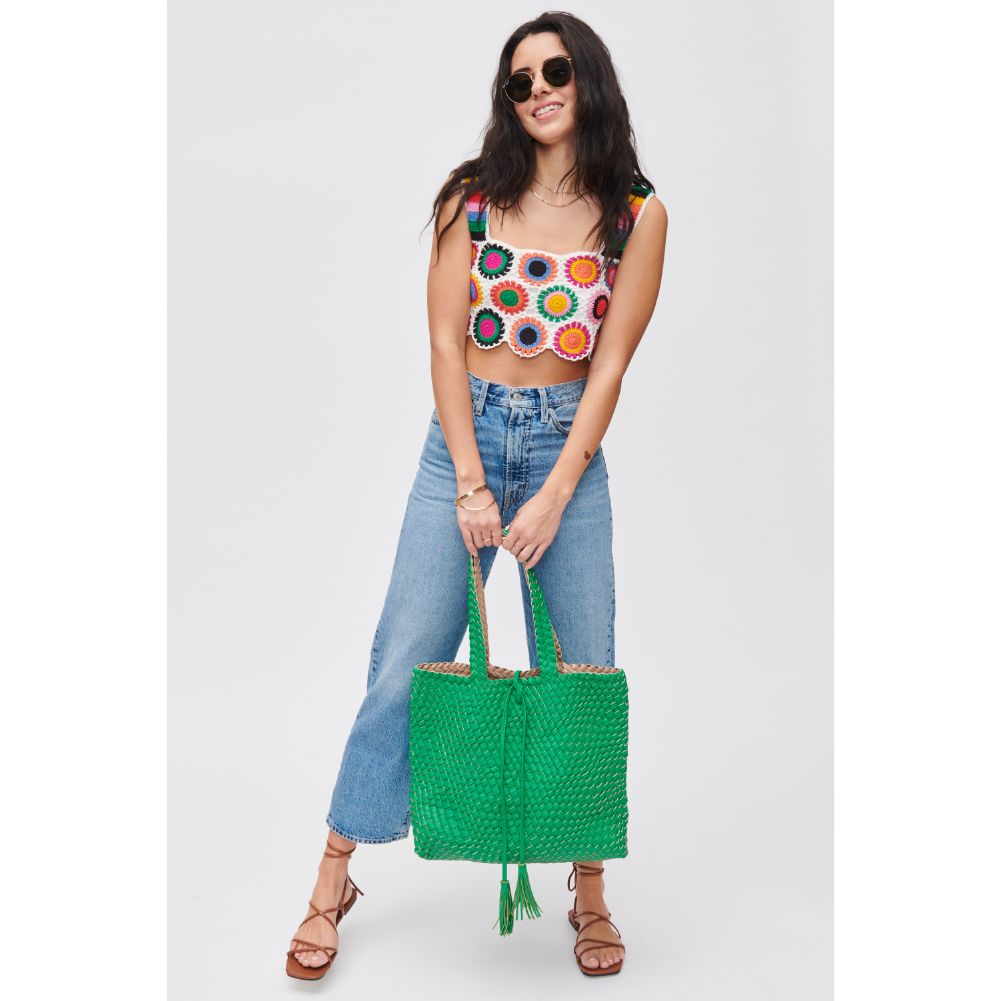 Woman wearing Green Natural Urban Expressions Wilhelmina Tote 840611106650 View 3 | Green Natural