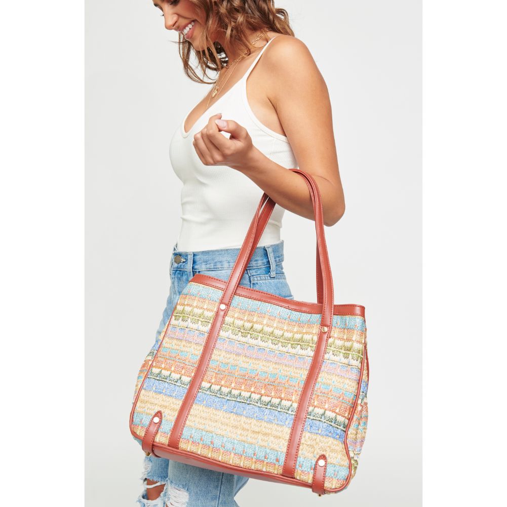 Woman wearing Pink Multi Urban Expressions Journey Tote 840611111234 View 1 | Pink Multi