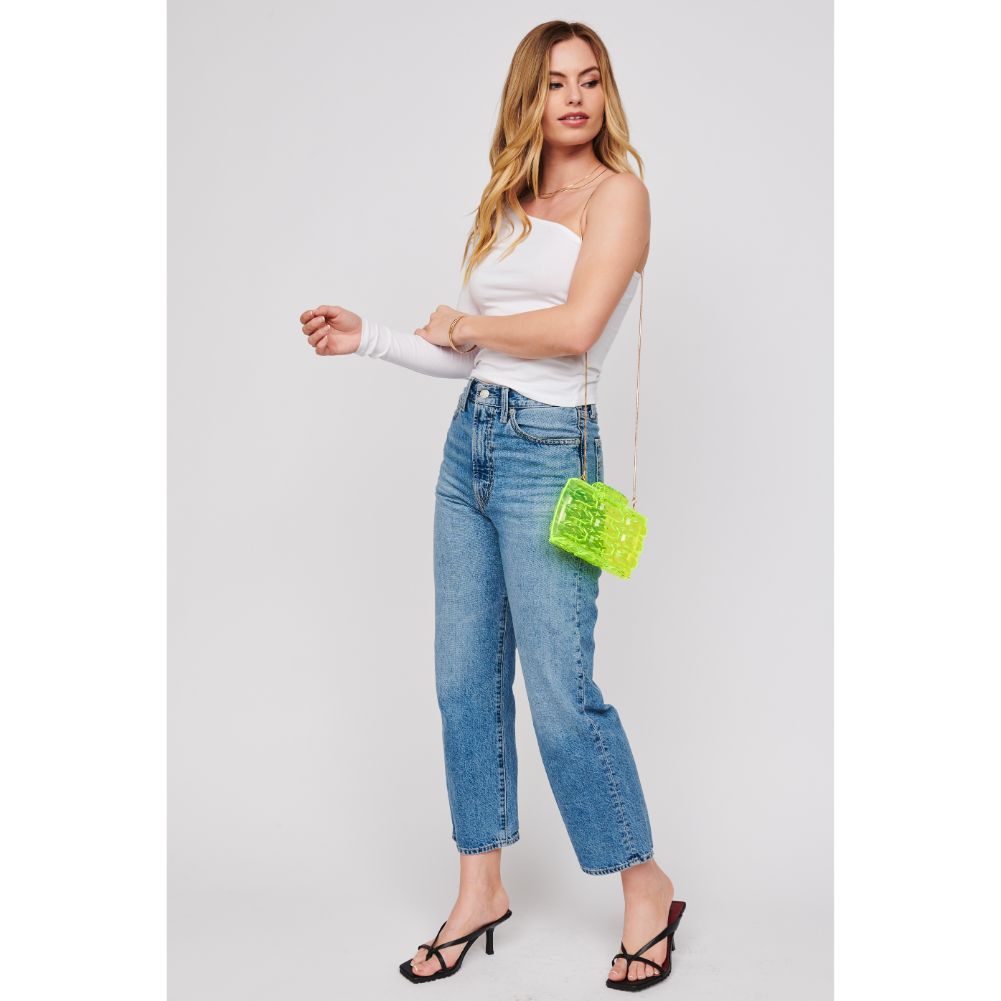 Woman wearing Neon Yellow Urban Expressions Rexha Evening Bag 840611171672 View 3 | Neon Yellow