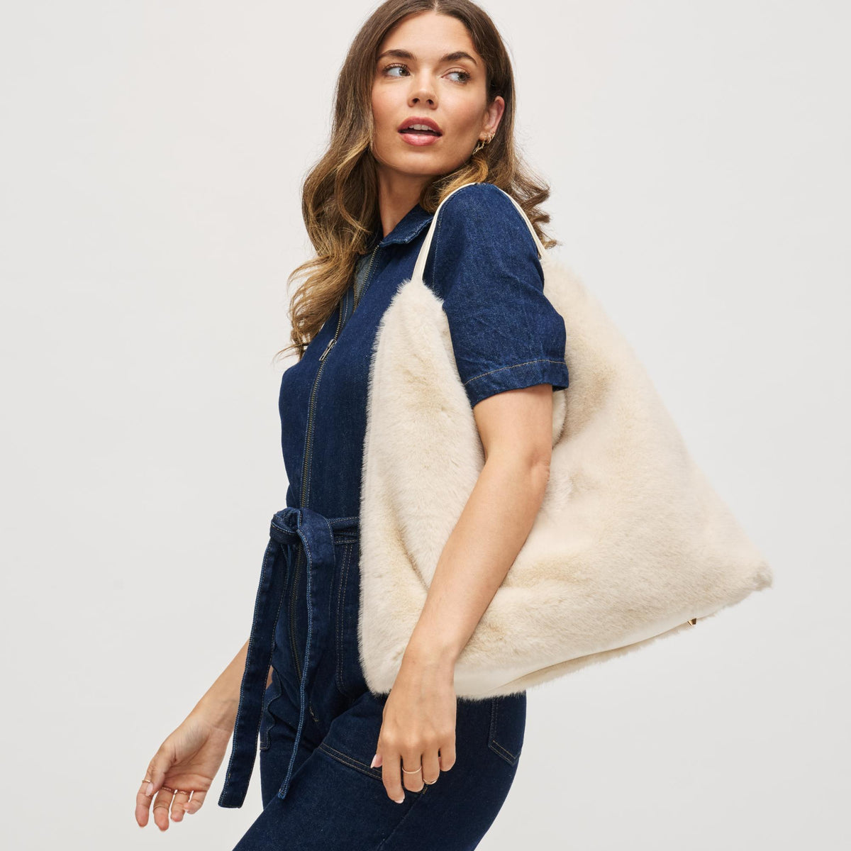 Woman wearing Almond Urban Expressions Chandler Hobo 840611199577 View 1 | Almond