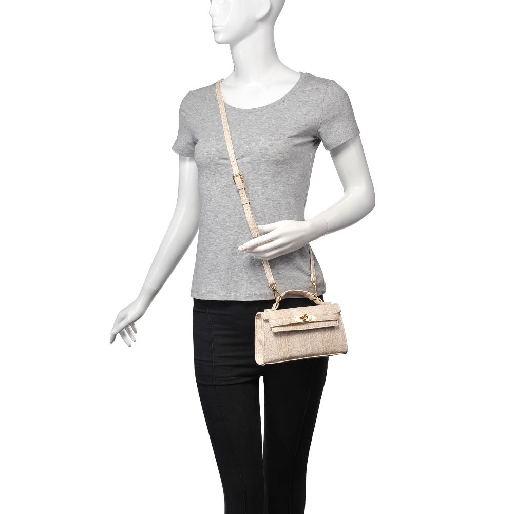 Woman wearing Cream Urban Expressions Georgina Snake Crossbody 840611171962 View 4 | Cream