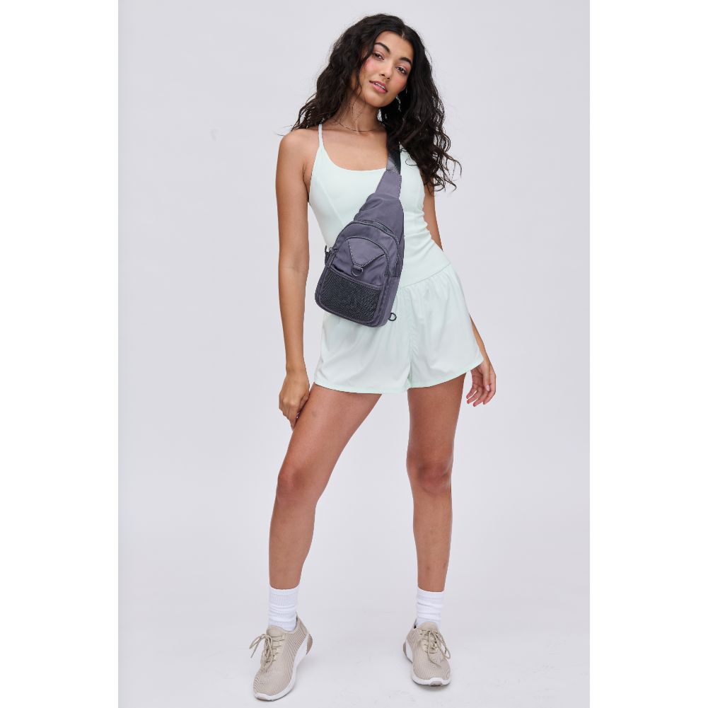 Woman wearing Slate Urban Expressions Walker - Nylon Sling Backpack 840611114389 View 3 | Slate