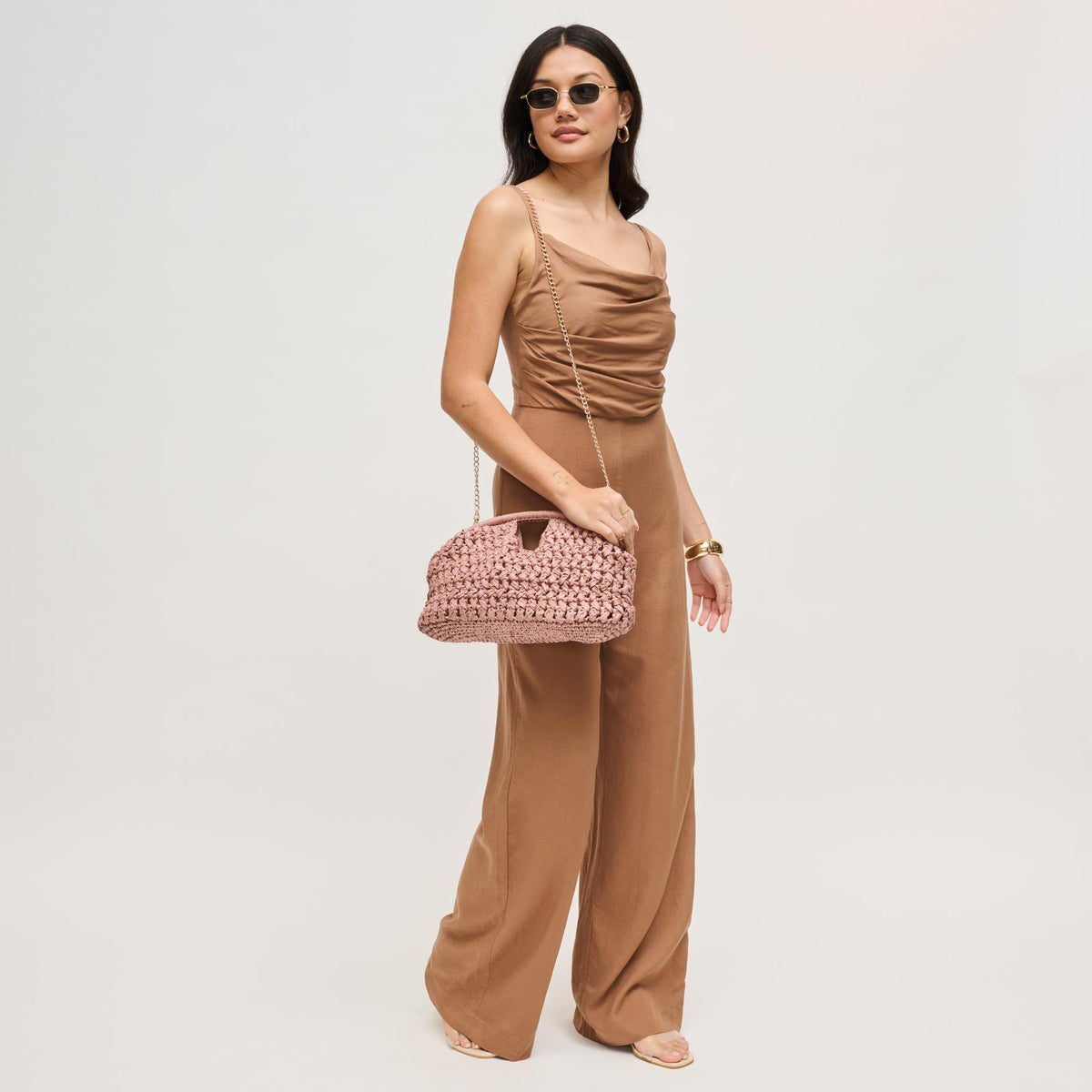 Woman wearing Mauve Urban Expressions Abigail Crossbody 840504204142 View 3 | Mauve