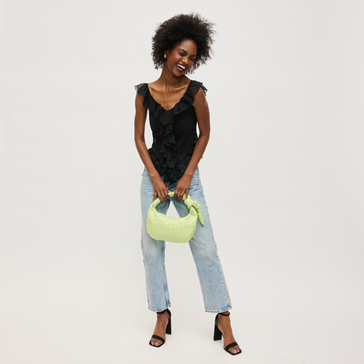 Woman wearing Pistachio Urban Expressions Lizbeth Clutch 840611148070 View 3 | Pistachio