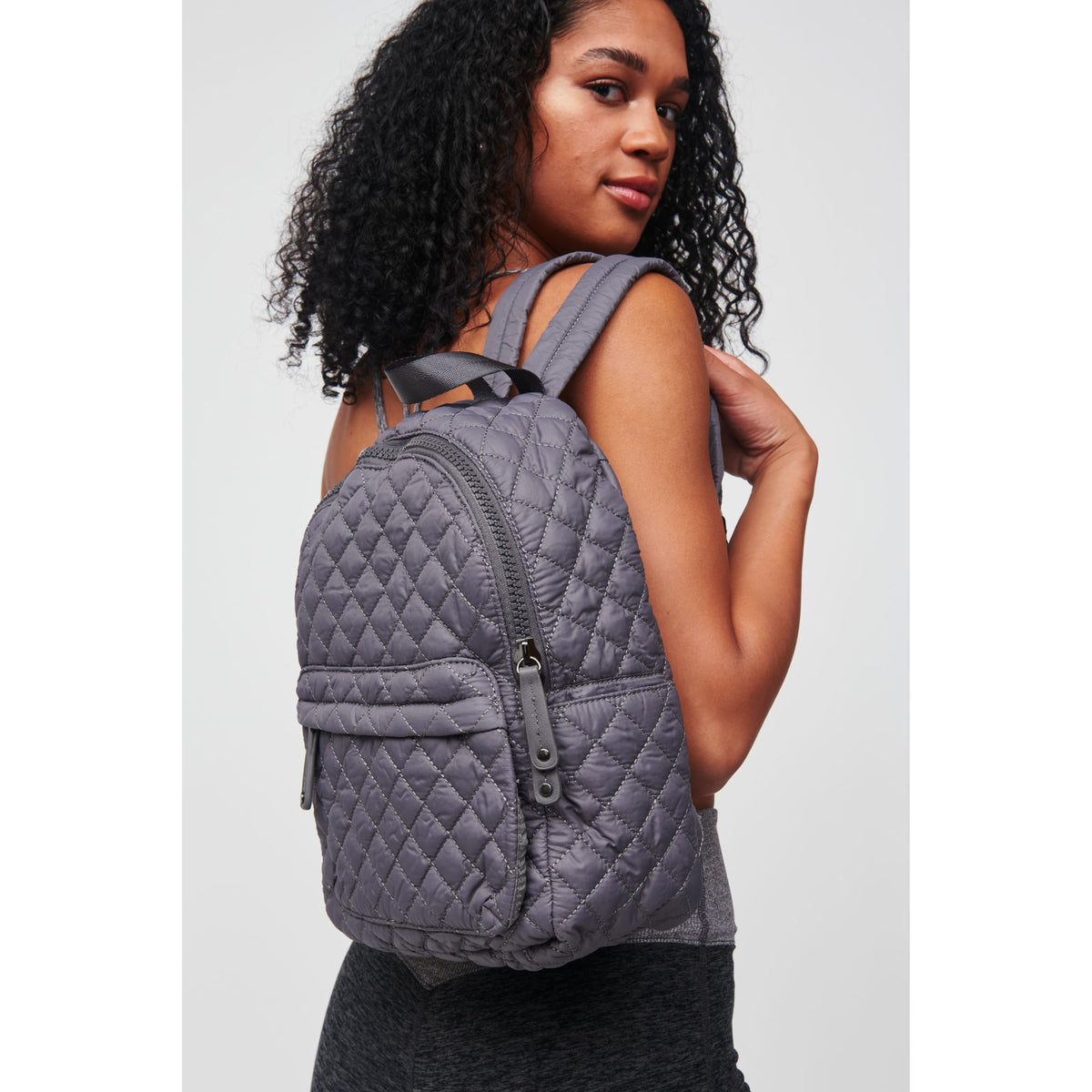 Woman wearing Carbon Urban Expressions Swish Backpack 840611175748 View 2 | Carbon