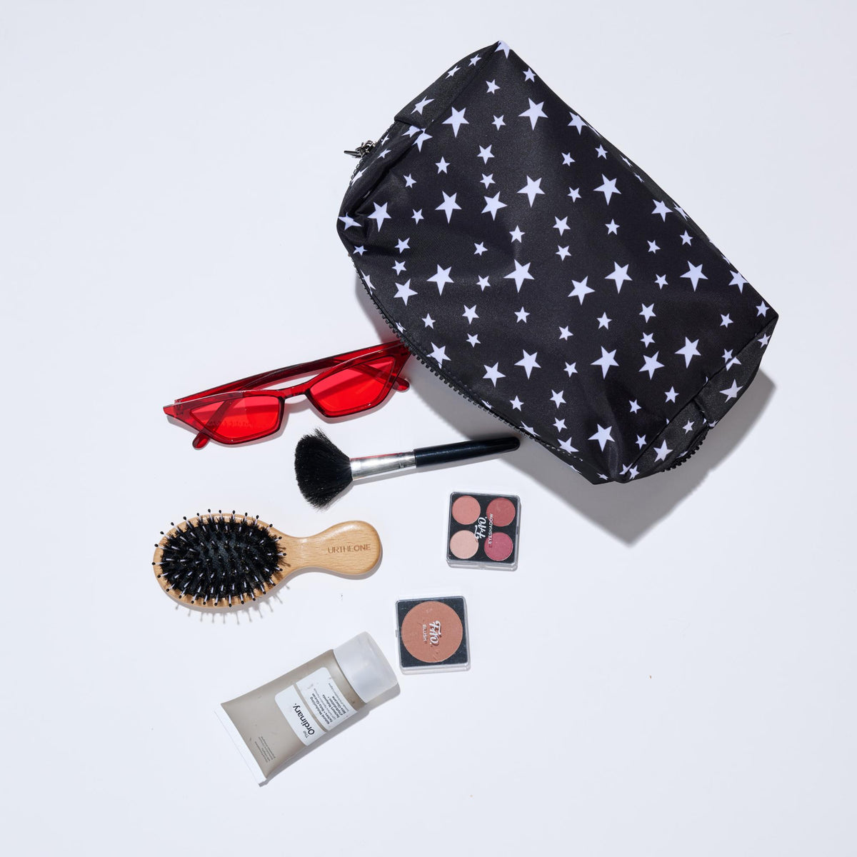 Woman wearing Black White Urban Essentials Starlite Cosmetic & Travel Organizer Pouch 840611196958 View 2 | Black White
