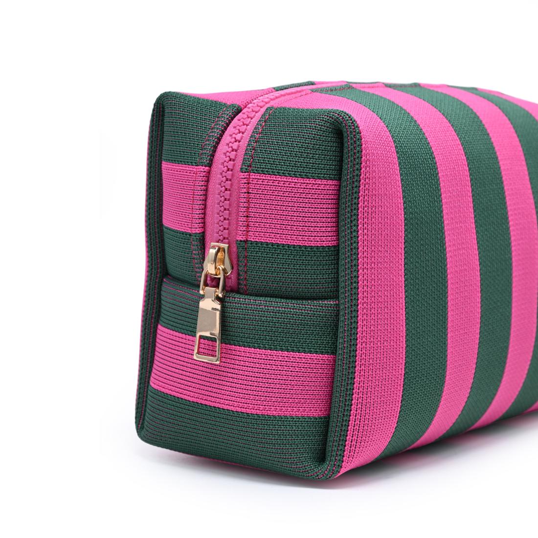 Urban Essentials Essential Stripe Cosmetic & Travel Organizer Pouch 840504215865 View 8 | Fuchsia Emerald