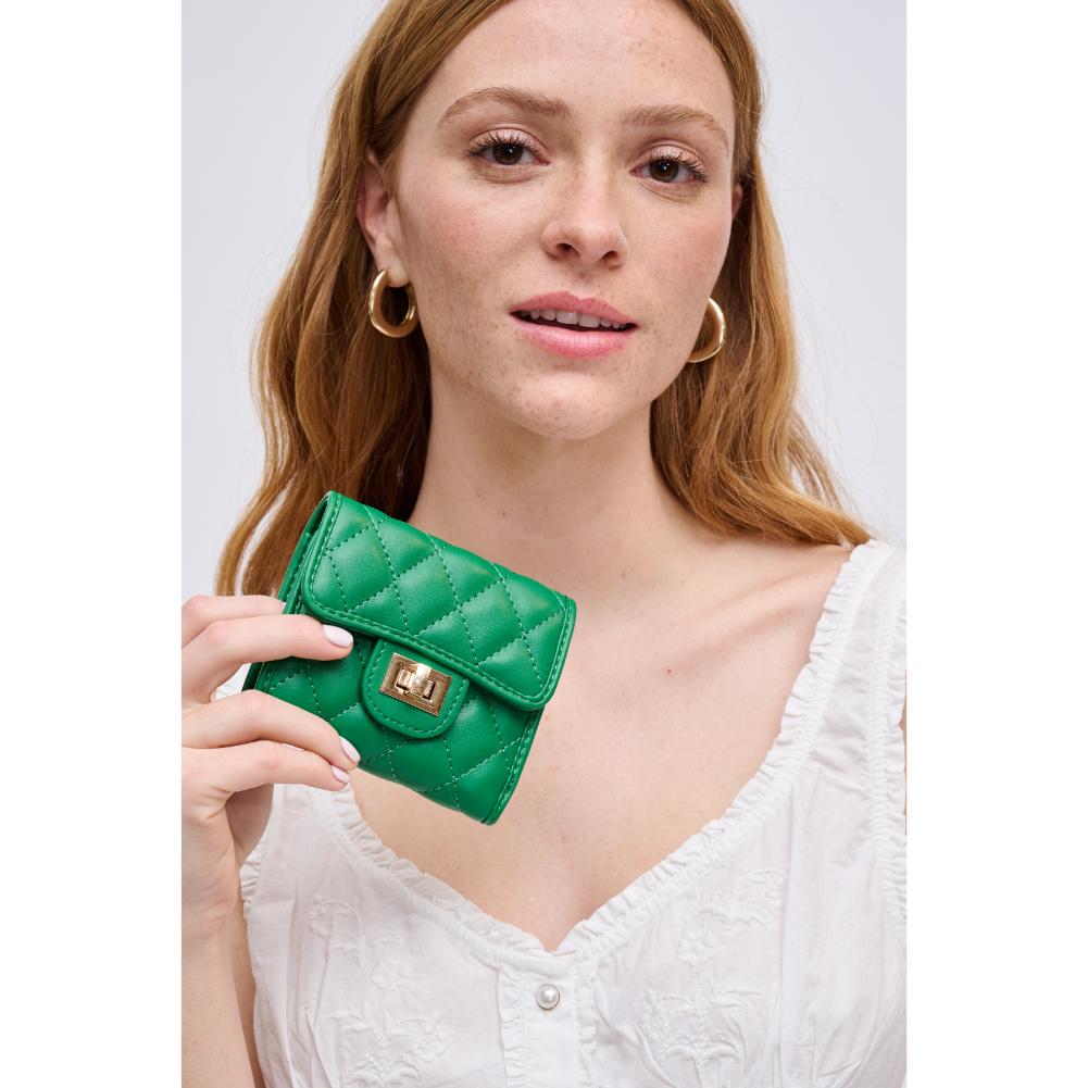 Woman wearing Kelly Green Urban Expressions Shantel - Quilted Wallet 840611121868 View 2 | Kelly Green