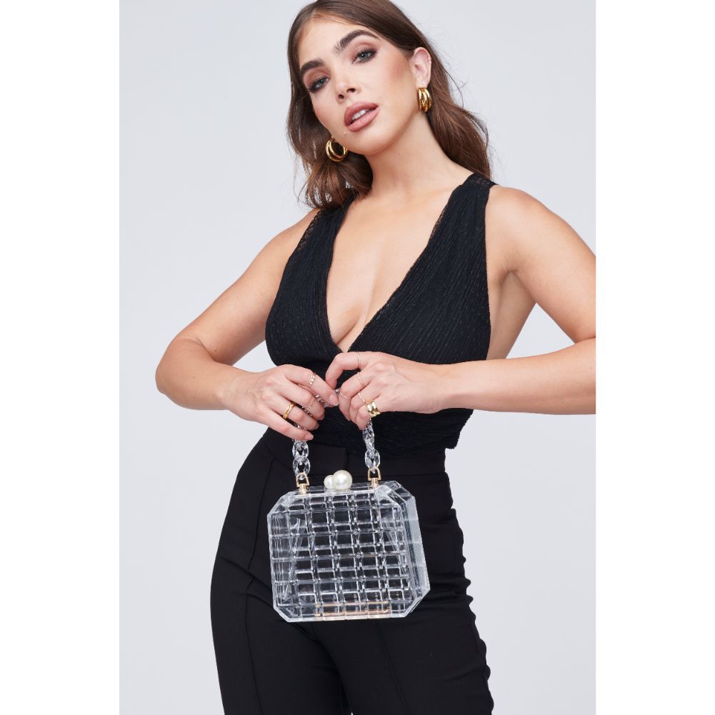 Woman wearing Clear Urban Expressions Pearl Minaudiere 818209010535 View 3 | Clear