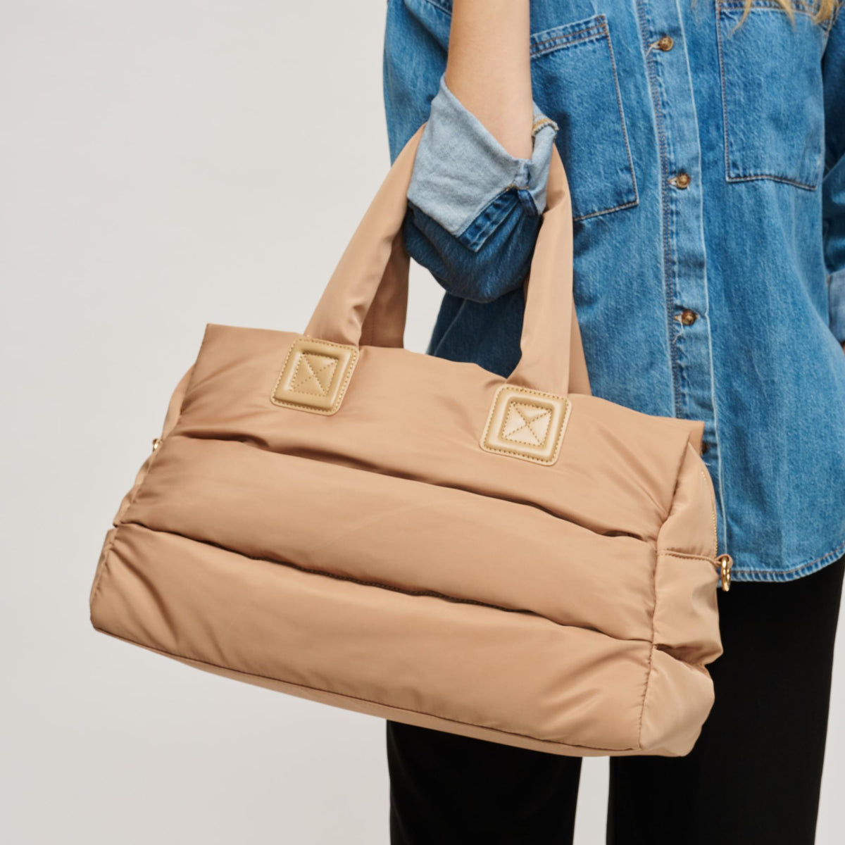 Woman wearing Camel Urban Expressions Mia Tote 840504204272 View 2 | Camel