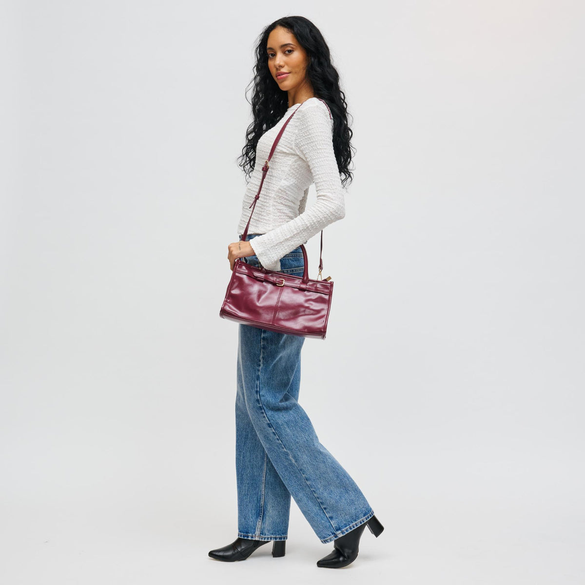 Woman wearing Burgundy Urban Expressions Joanna Crossbody 840611198211 View 2 | Burgundy